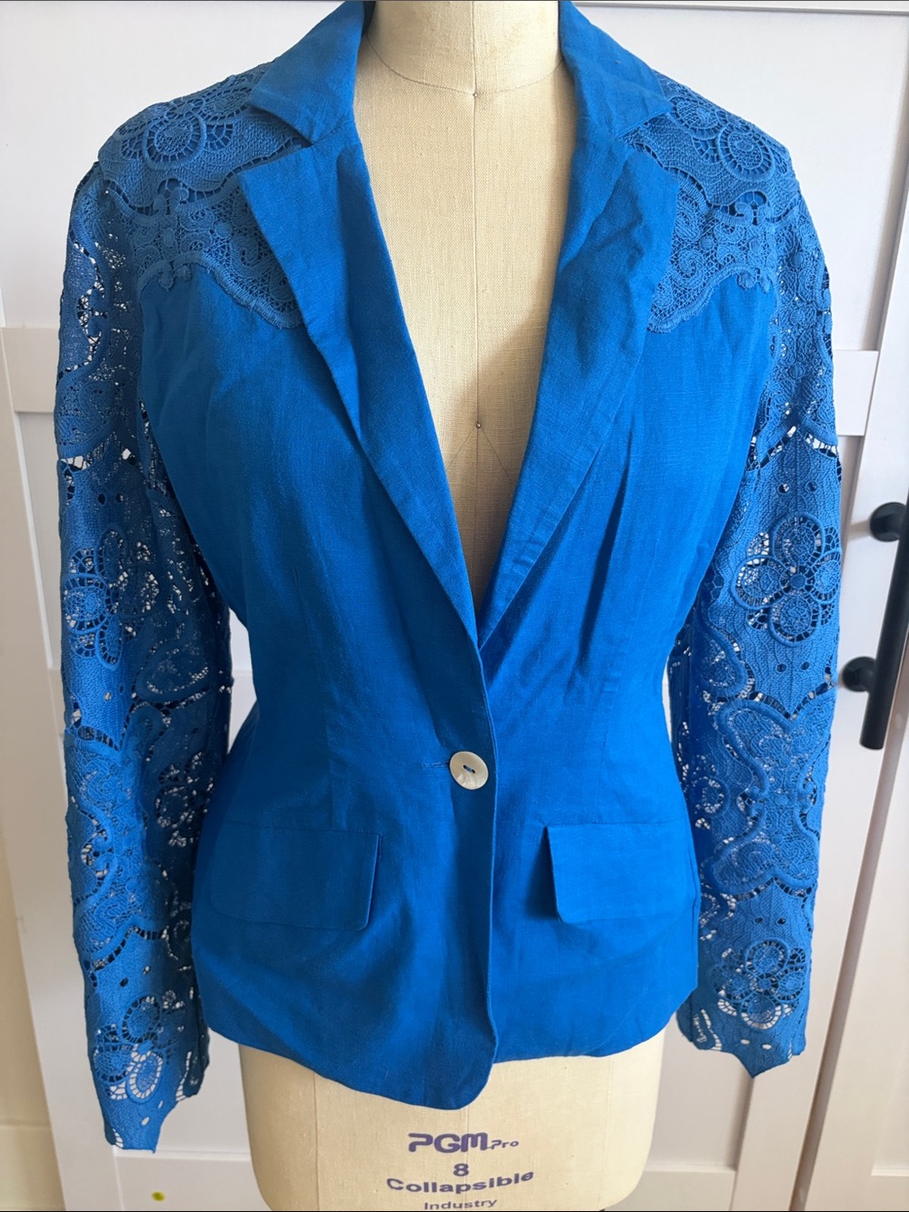 Johnny Was Royal Blue Lace-Sleeve Blazer